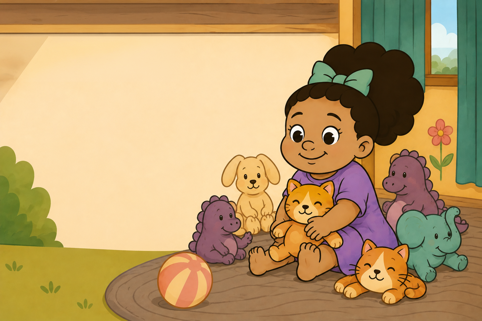 Sonya Lee sitting with her stuffed animal friends